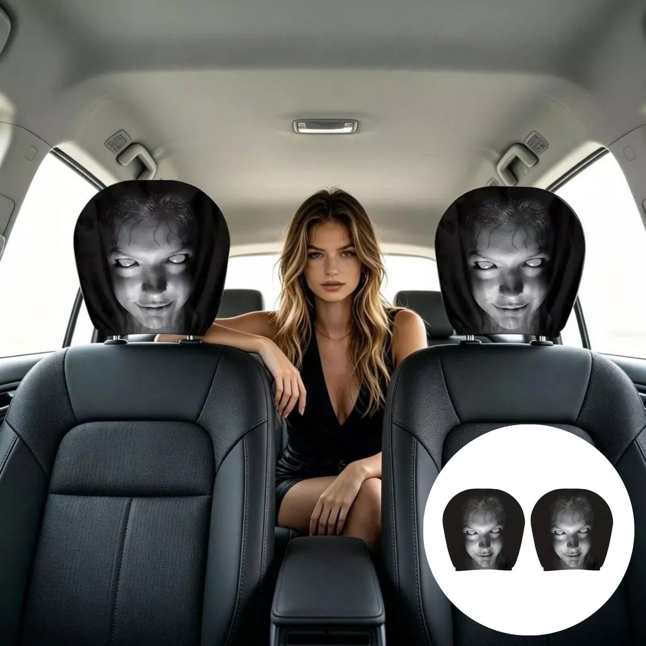 Scary car headrest covers (2 pieces), GhostFace - Image 2
