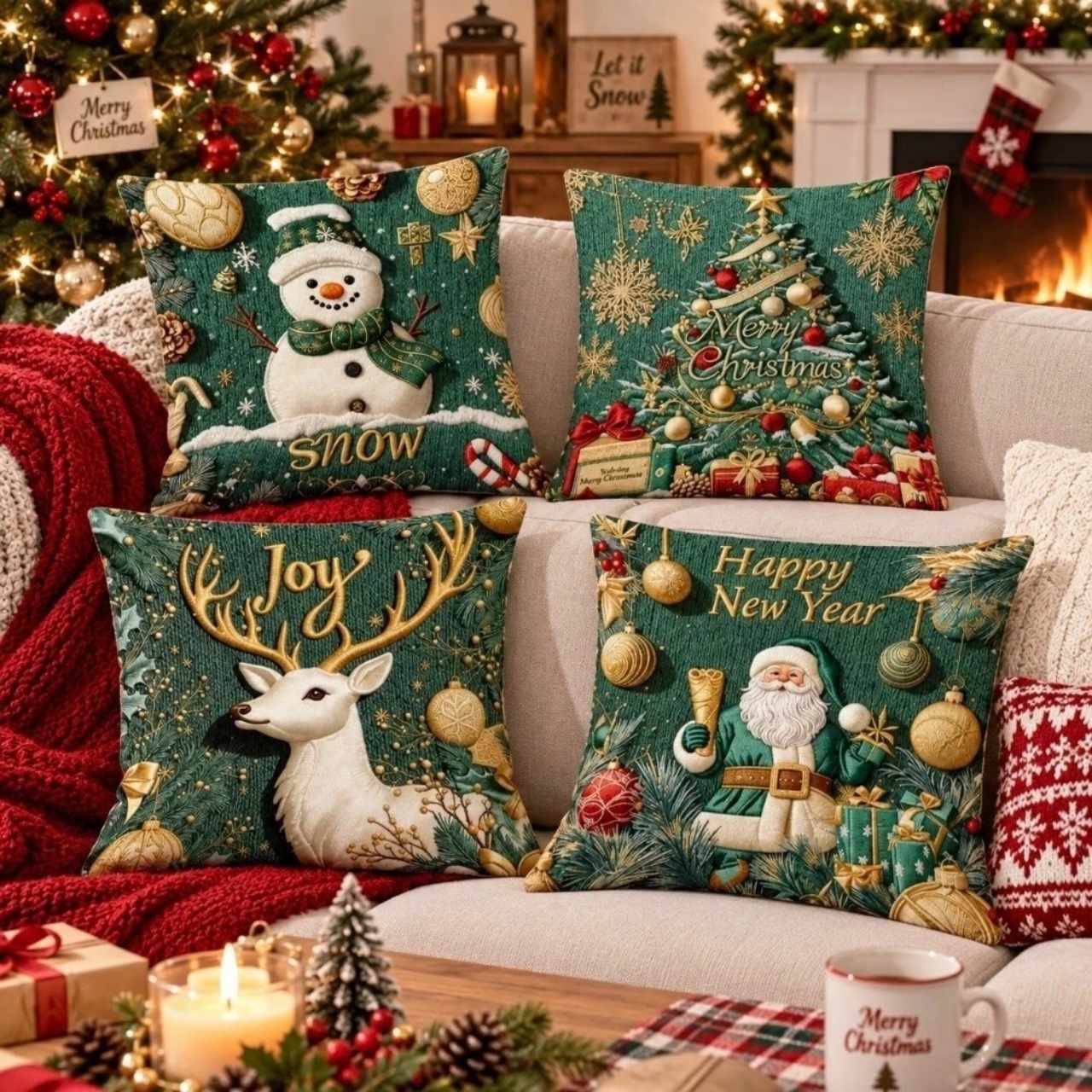 Christmas Cushion Covers (4 Pieces), GreenXmass - Image 11