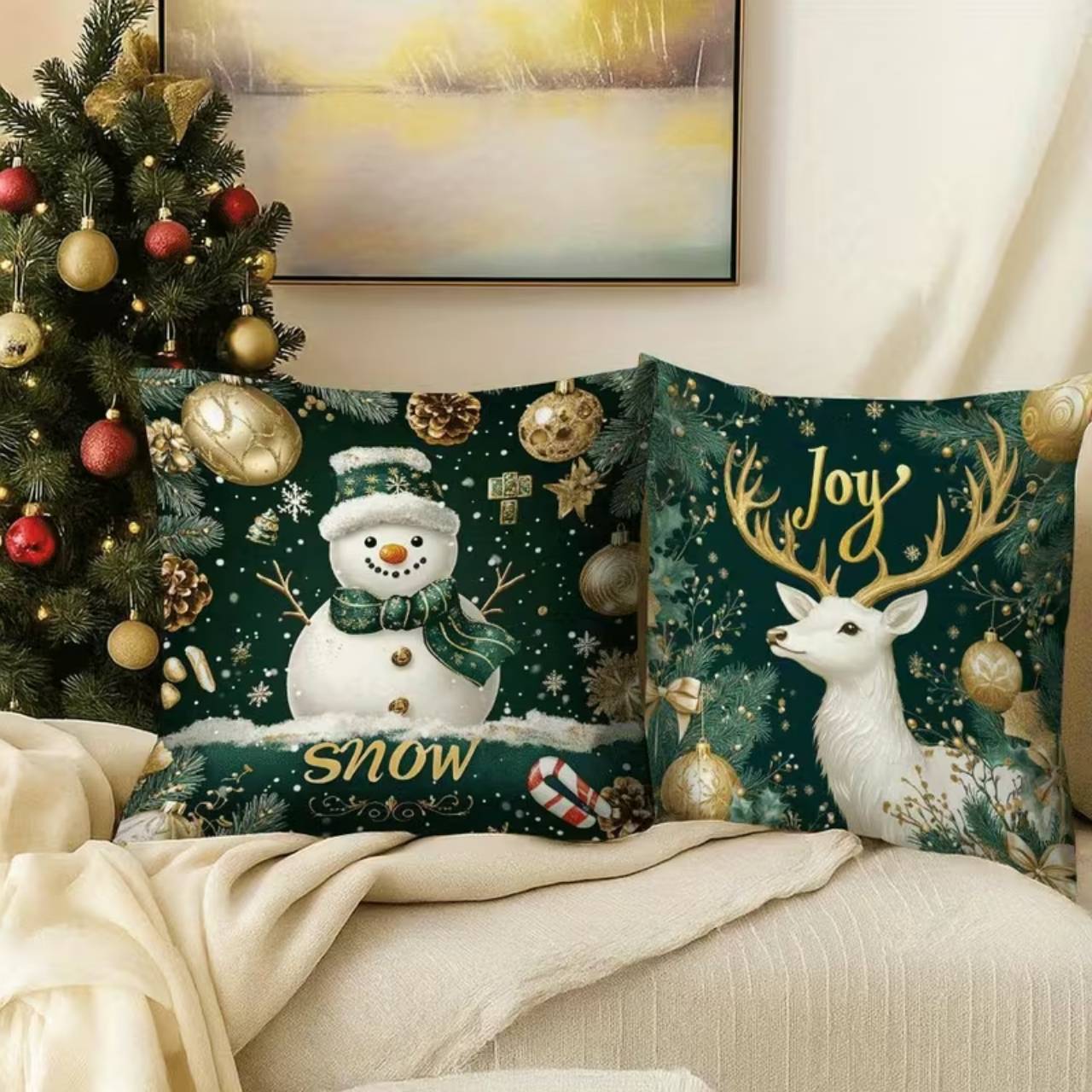 Christmas Cushion Covers (4 Pieces), GreenXmass - Image 4