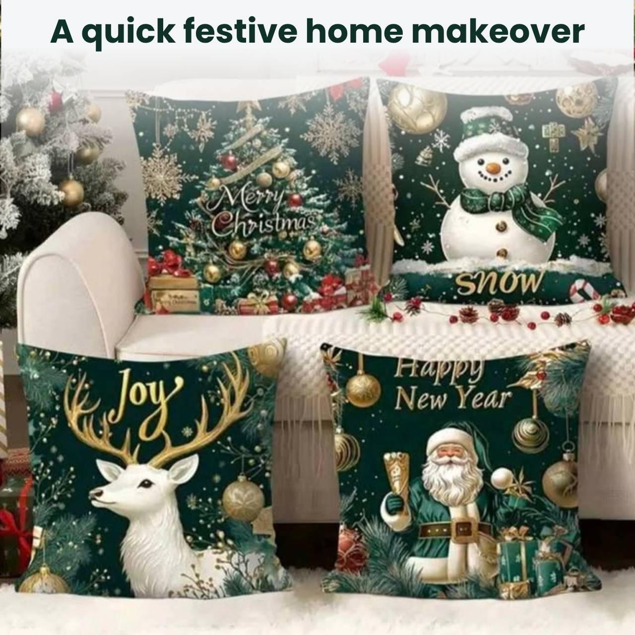 Christmas Cushion Covers (4 Pieces), GreenXmass - Image 6