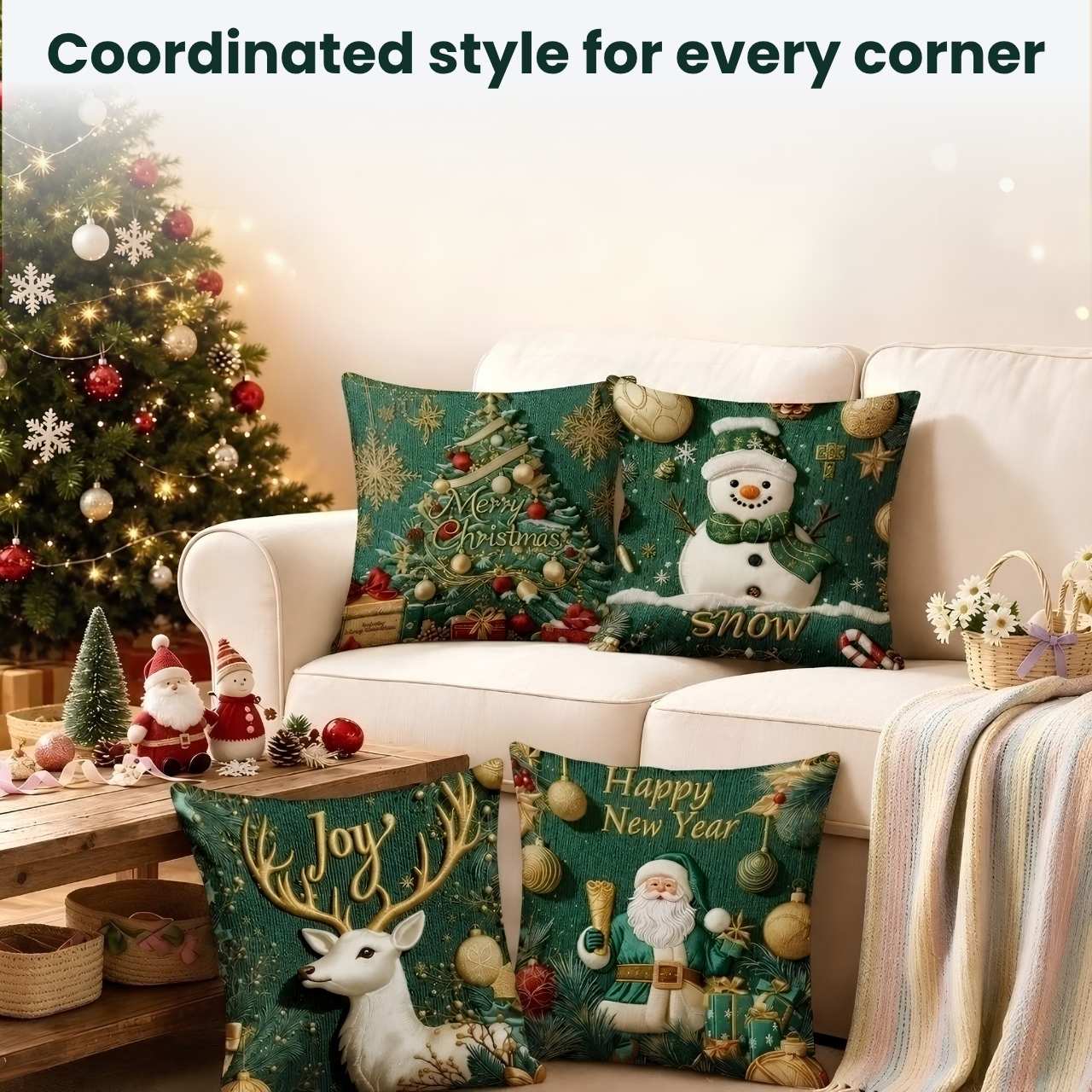 Christmas Cushion Covers (4 Pieces), GreenXmass - Image 8