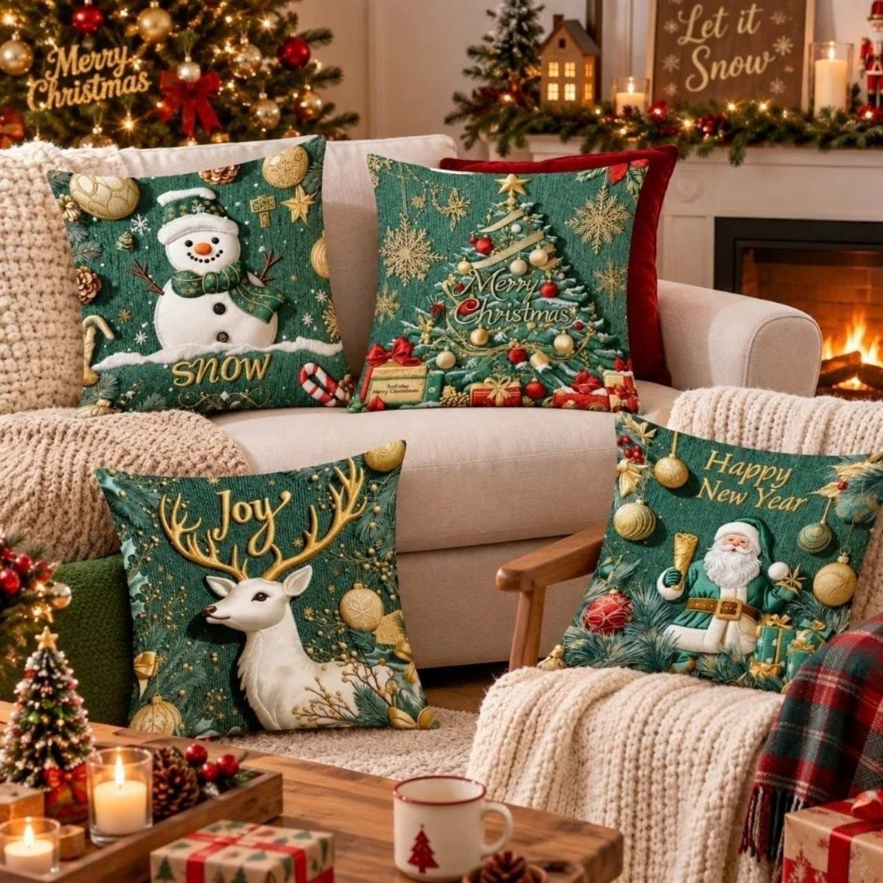 Christmas Cushion Covers (4 Pieces), GreenXmass - Image 9