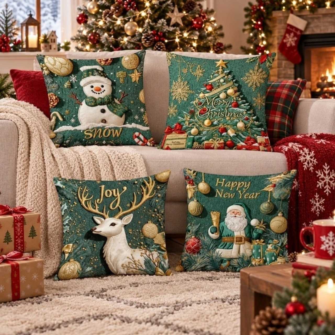 Christmas Cushion Covers (4 Pieces), GreenXmass - Image 10