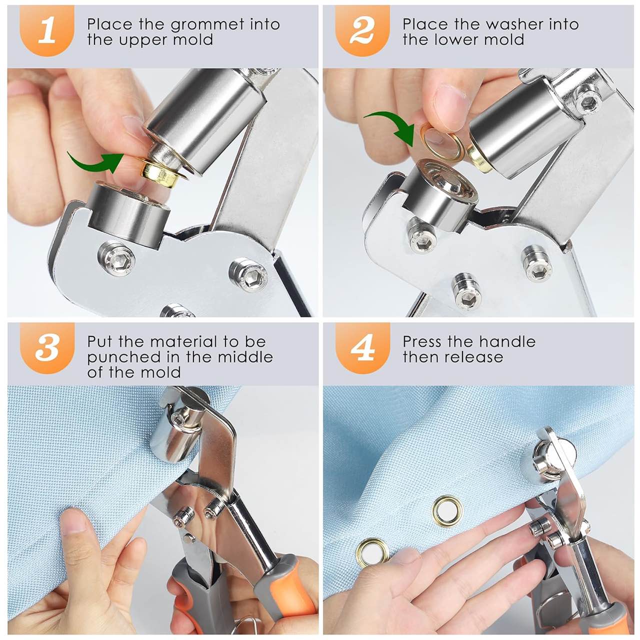 The handy pliers allow quick and seamless insertion of the metal rings.