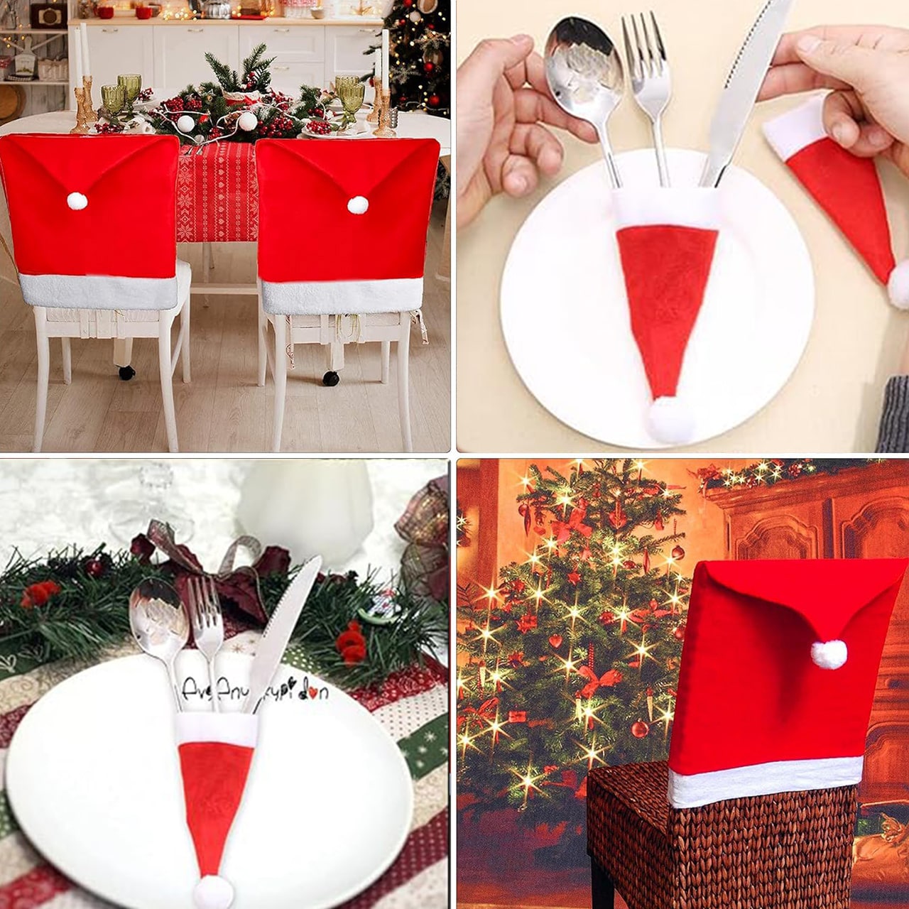 The set also includes 20 place settings in the shape of Santa's hat.