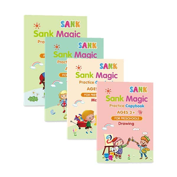 KidBook, 4-part set of writing and drawing workbooks with magic erase pen - Image 1