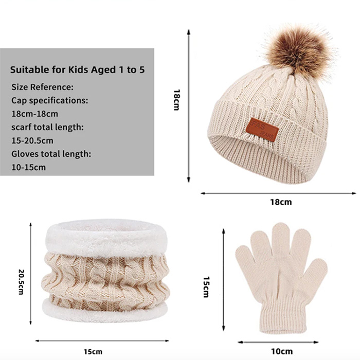 The set includes a hat, scarf and gloves, which are the perfect addition to a child's winter wardrobe.