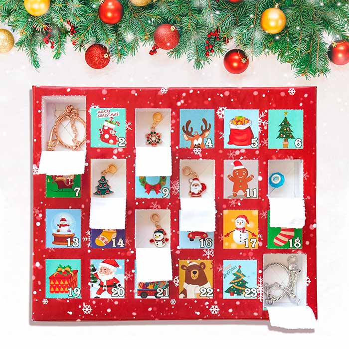 The advent calendar has 24 windows and each one has a charm you can put on your bracelet!