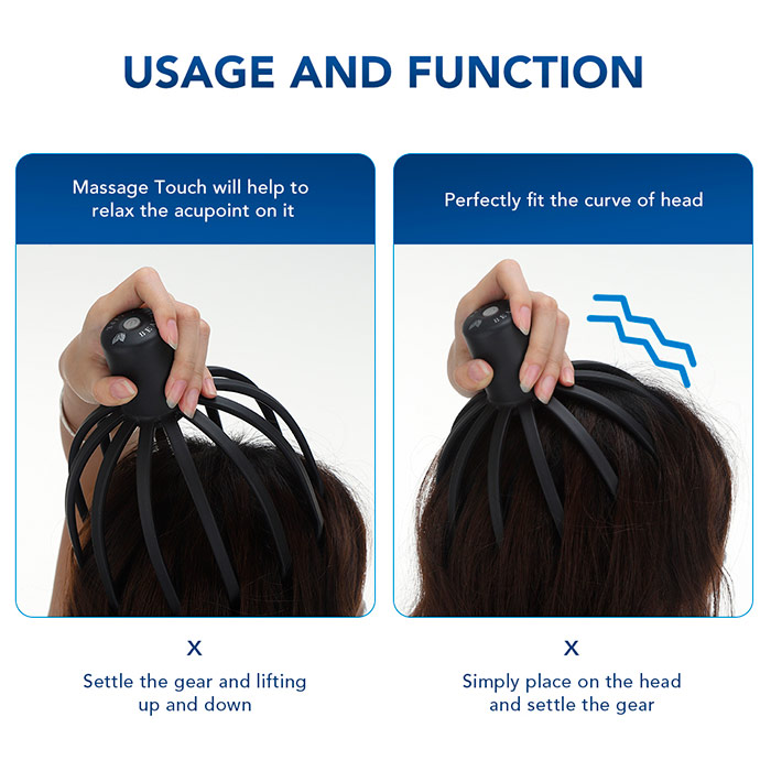 The head massager has 12 massage arms and 3 levels of vibration!