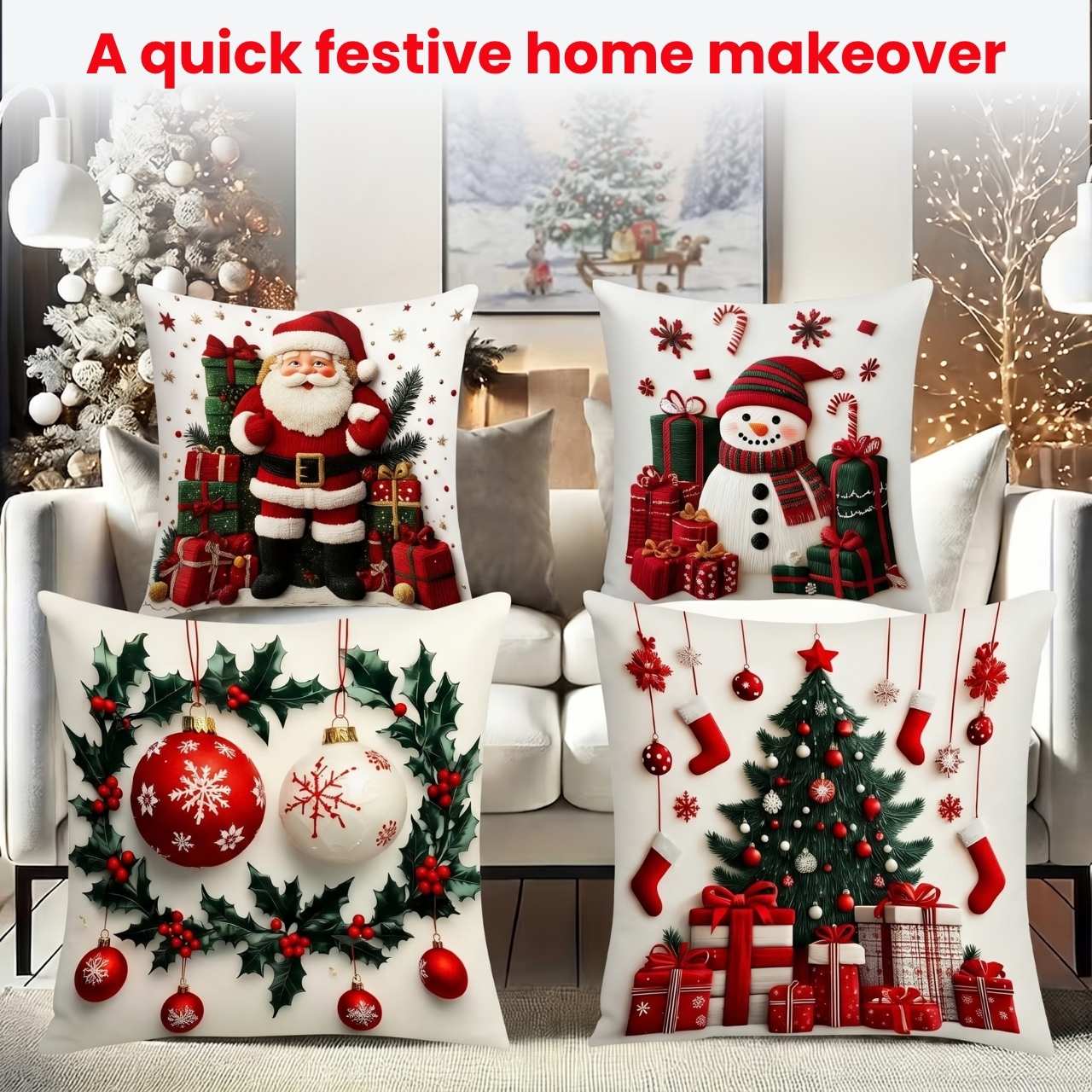 Christmas cushion covers (4 pieces), RedXmass - Image 4