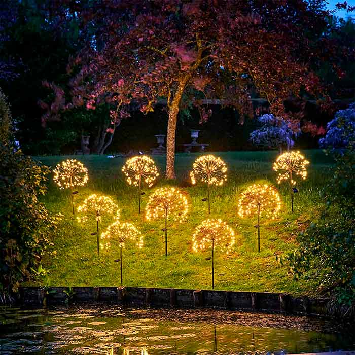The solar lamp has wires that you can shape to your liking - spirals, flowers, fireworks, hearts, etc.