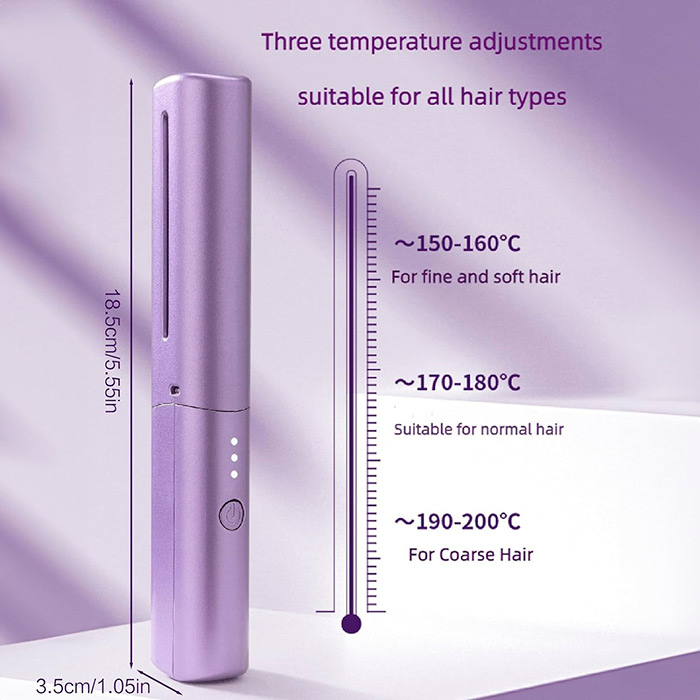 The straightener works wirelessly, so you can style your hair anywhere.