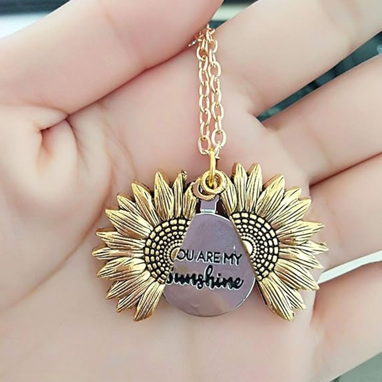 SunNecklace, necklace with sunflower motif and cute inscription - Image 6