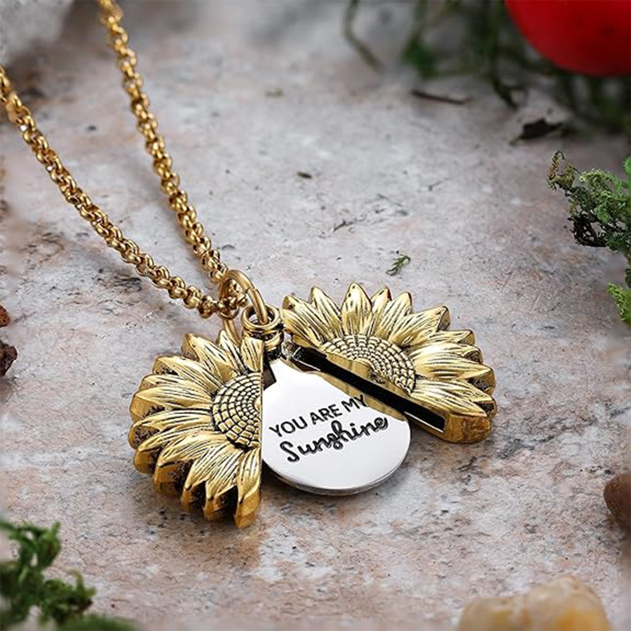 SunNecklace, necklace with sunflower motif and cute inscription - Image 8