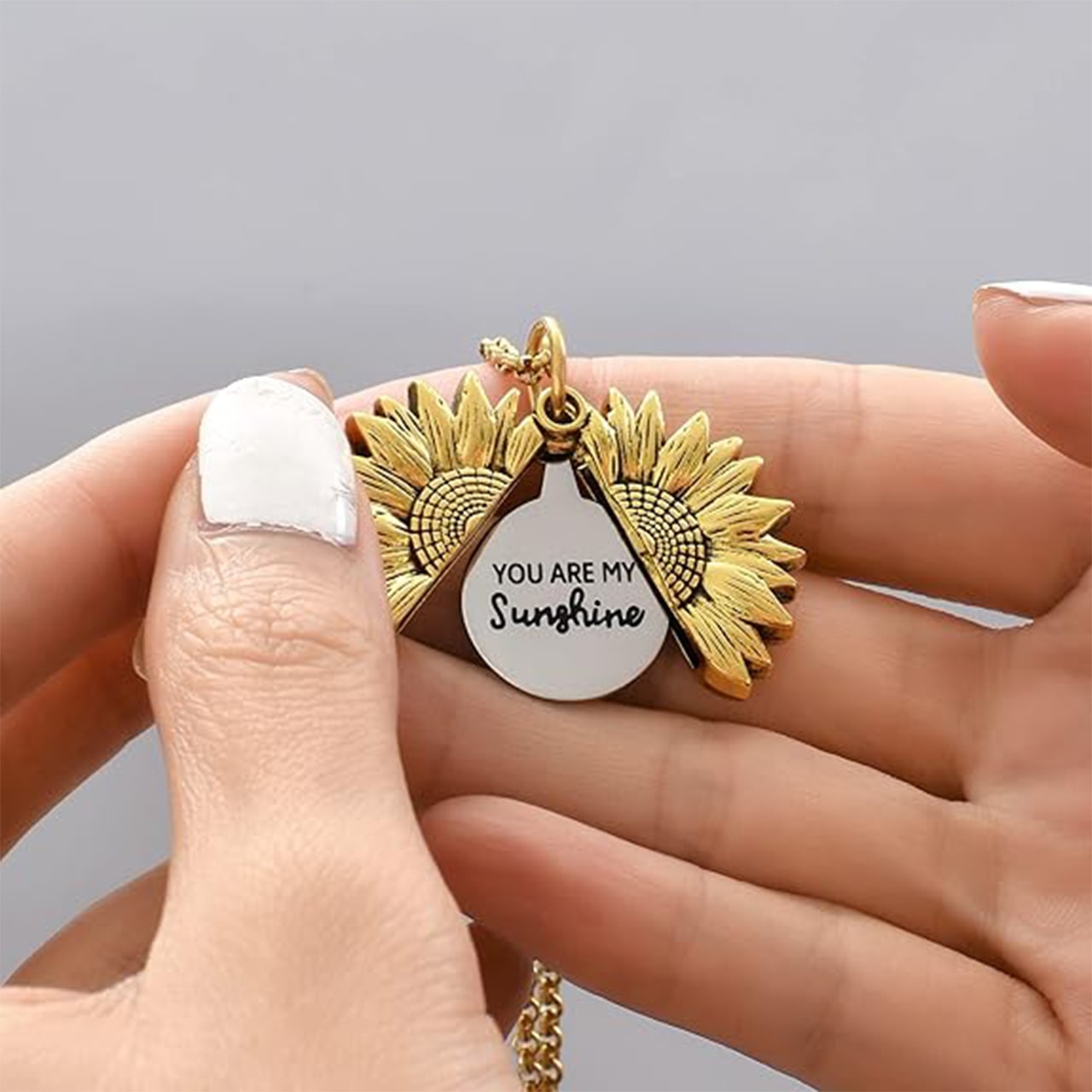 SunNecklace, necklace with sunflower motif and cute inscription - Image 9