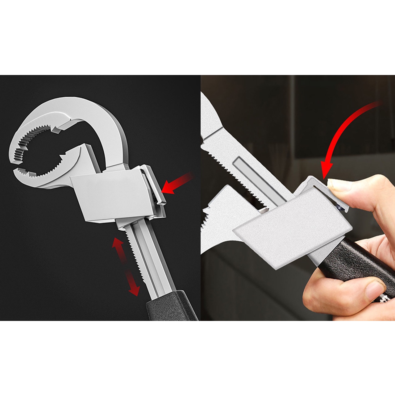 The double adjustable head allows use with different nuts and bolts.