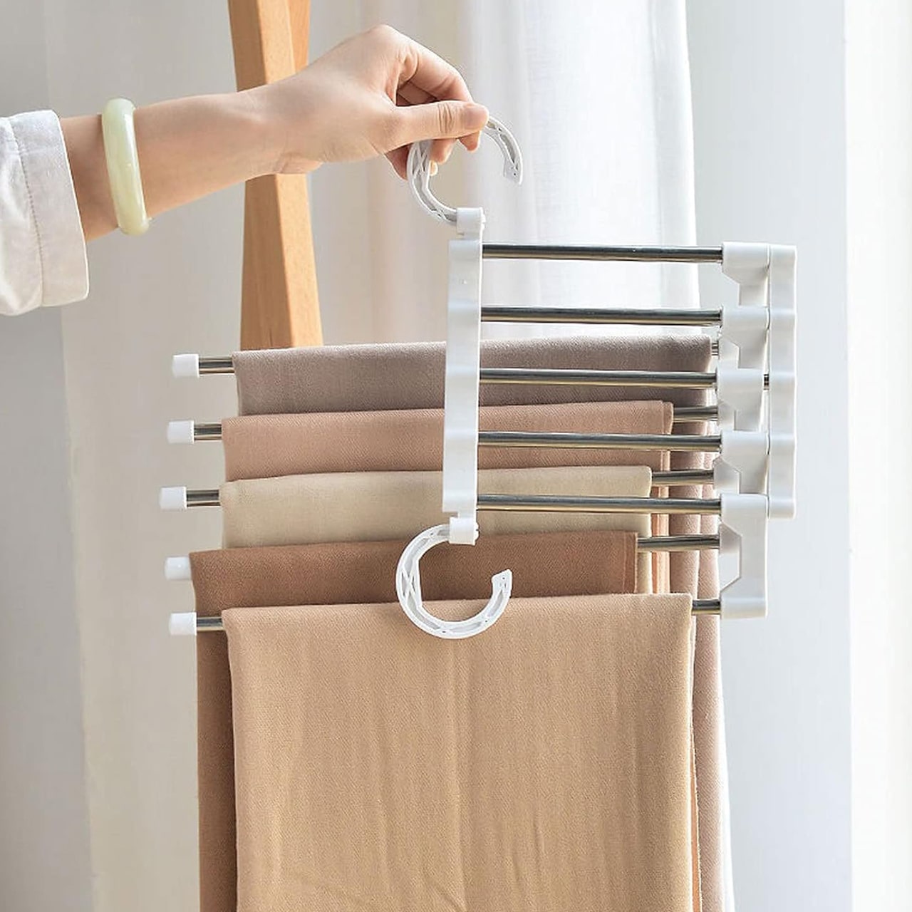 The hanger is designed to save space in your wardrobe.